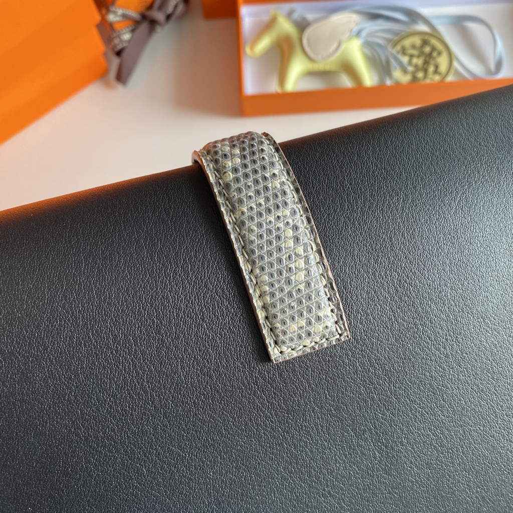 Hermes Jige Elan 29cm Wallet Clutch Swift Leather lizard Black