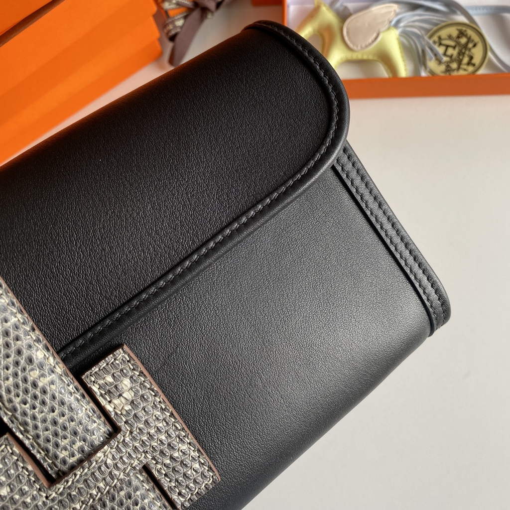 Hermes Jige Elan 29cm Wallet Clutch Swift Leather lizard Black
