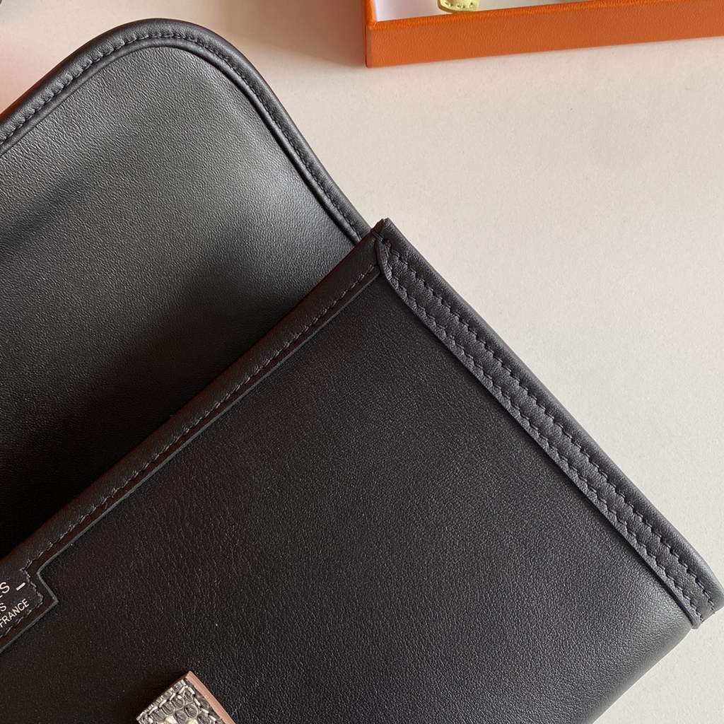 Hermes Jige Elan 29cm Wallet Clutch Swift Leather lizard Black