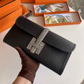Hermes Jige Elan 29cm Wallet Clutch Swift Leather lizard Black