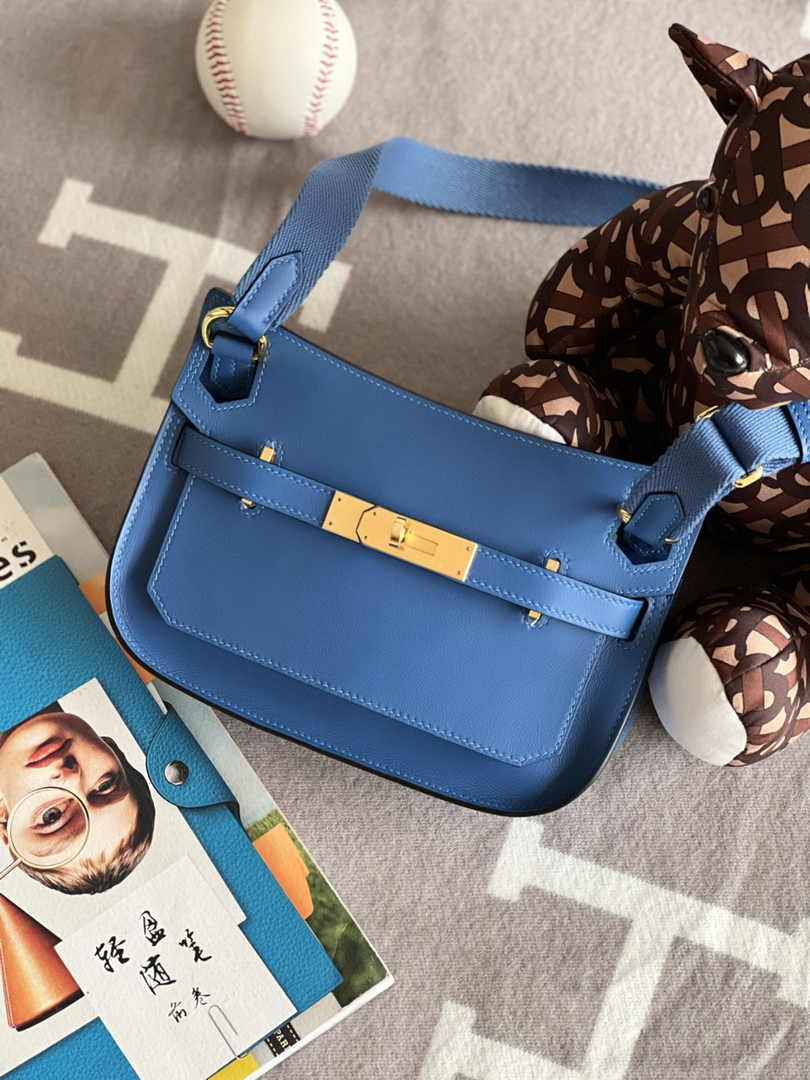 Hermes Jypsiere mini bag Blue Swift Leather Gold H25620