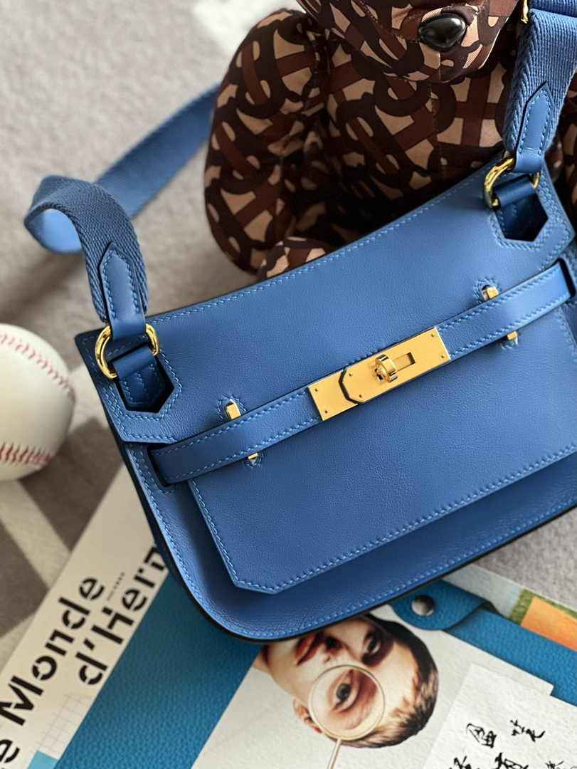 Hermes Jypsiere mini bag Blue Swift Leather Gold H25620
