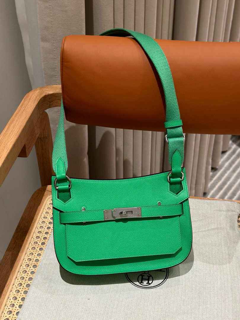 Hermes Jypsiere mini bag Green Swift Leather Silver H25611