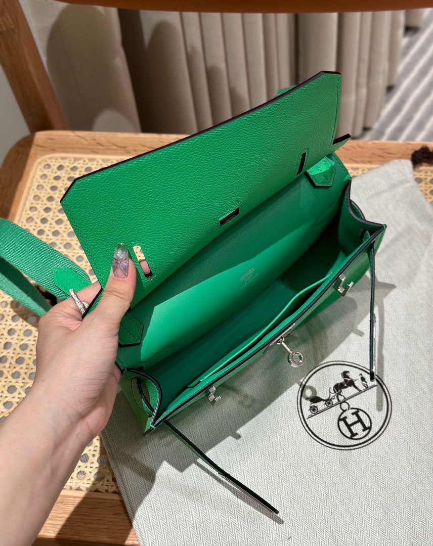 Hermes Jypsiere mini bag Green Swift Leather Silver H25611