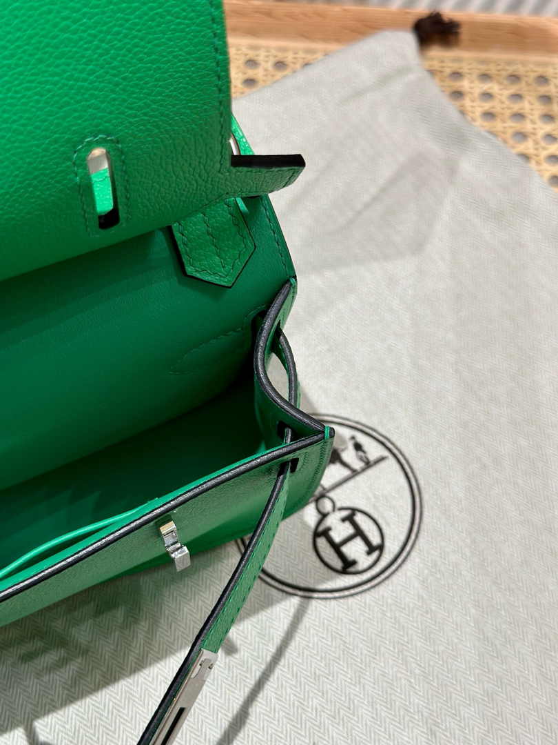Hermes Jypsiere mini bag Green Swift Leather Silver H25611