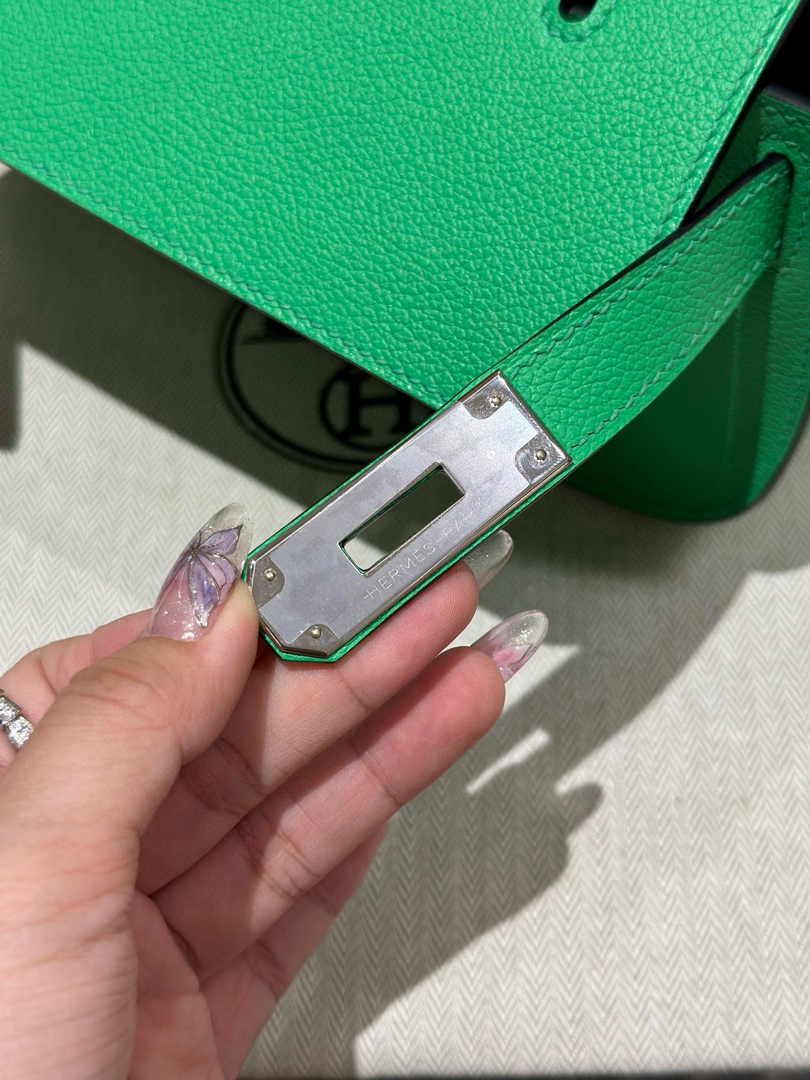 Hermes Jypsiere mini bag Green Swift Leather Silver H25611