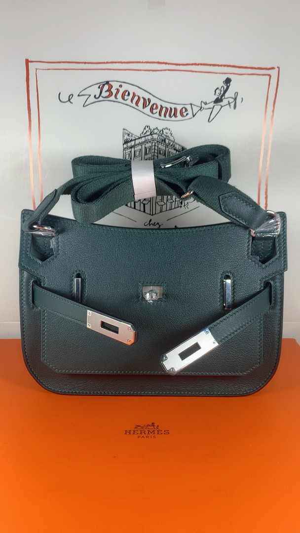 Hermes Jypsiere mini bag Dark Green Swift Leather Silver H25635
