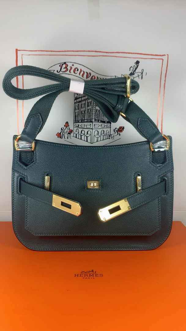 Hermes Jypsiere mini bag Dark Green Swift Leather Gold H25636