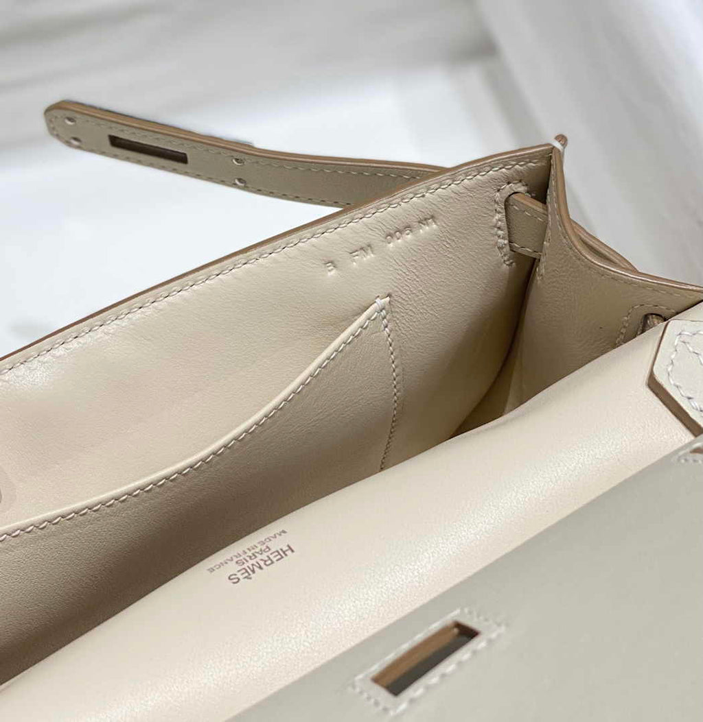 Hermes Jypsiere mini bag White Swift Leather Silver H25607