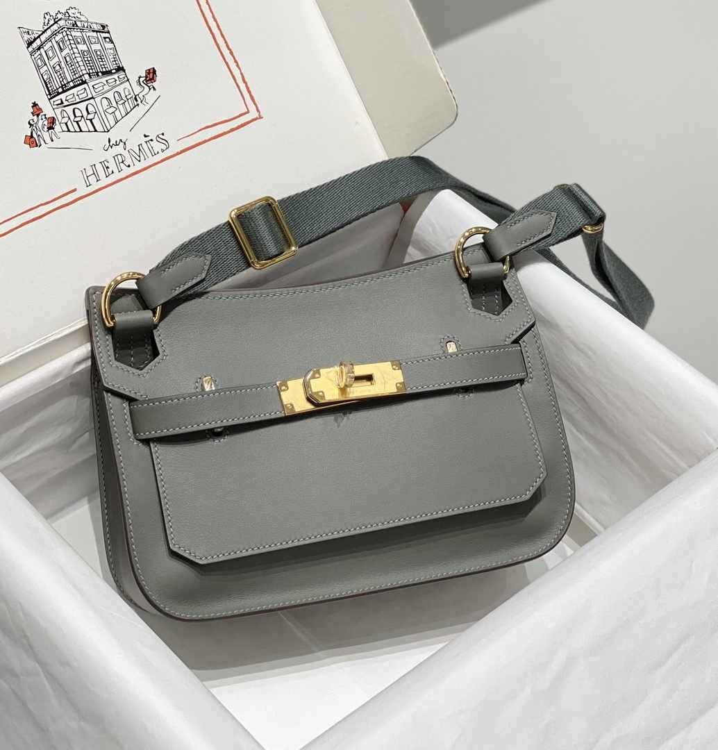 Hermes Jypsiere mini bag Dark Gray Swift Leather Gold H25633