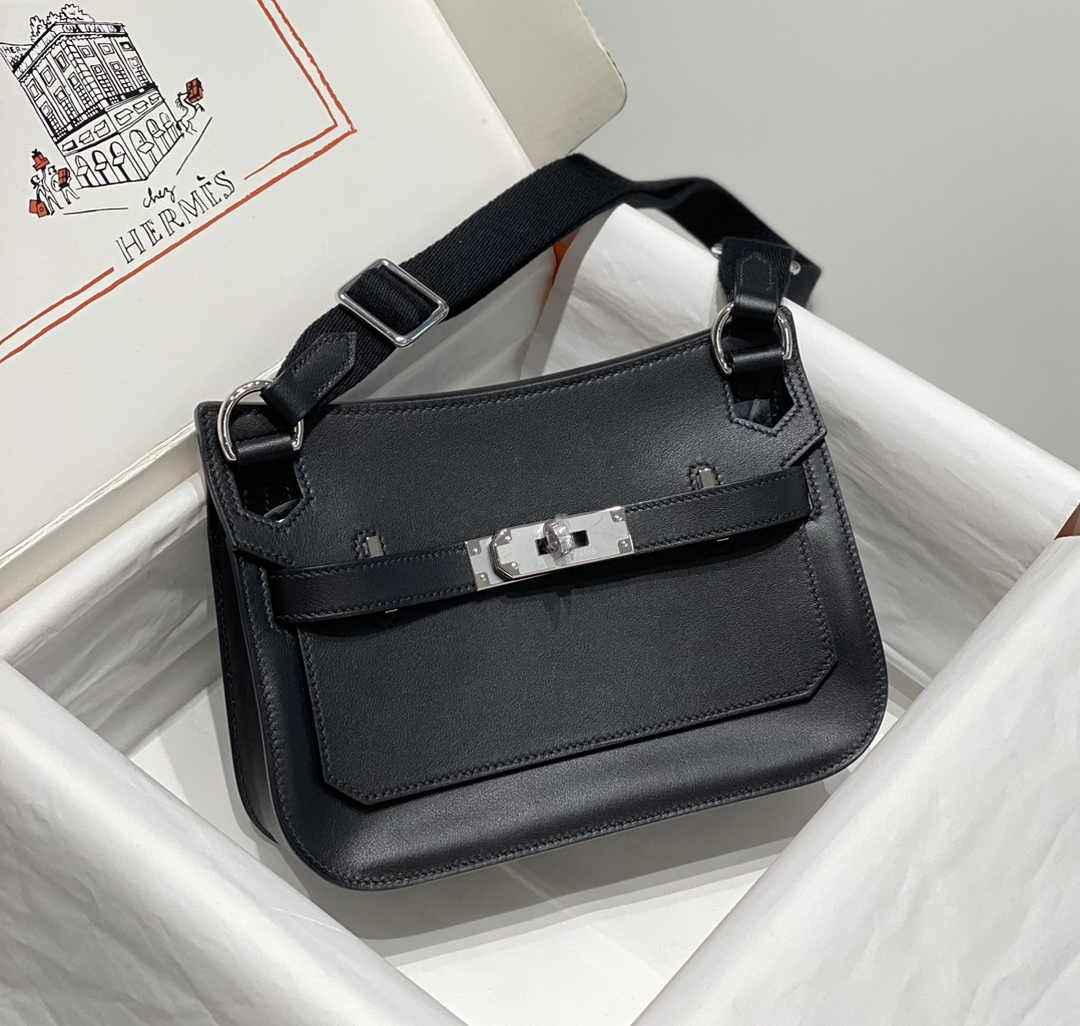 Hermes Jypsiere mini bag Black Swift Leather Silver H25603