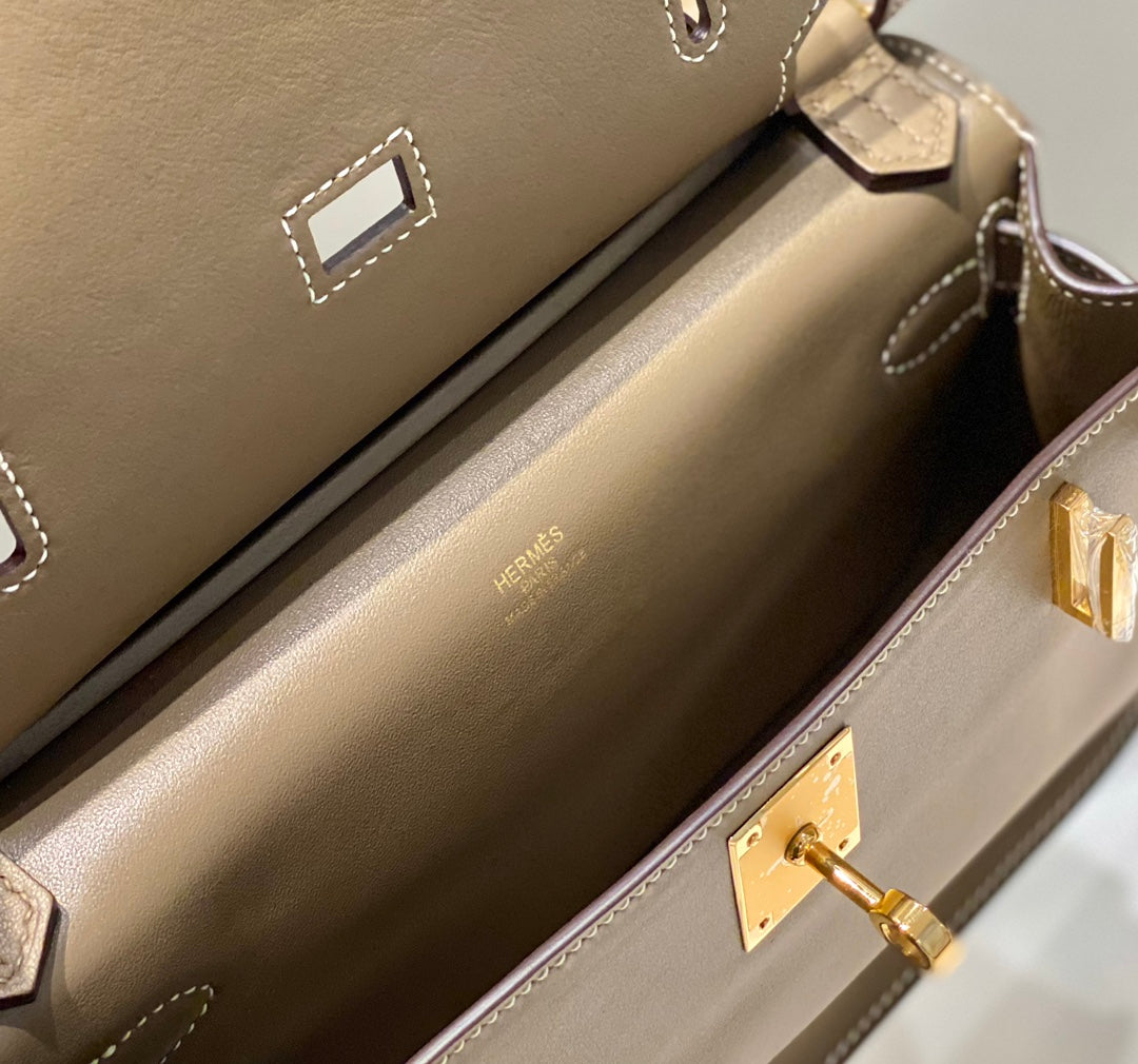 Hermes Jypsiere mini bag Gray Swift Leather Gold H25600
