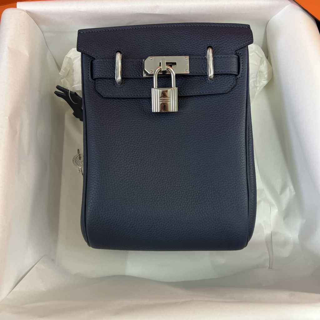 Hermès Kelly A Dos Hac Navy Blue Togo Leather With Silver Hardware 20306
