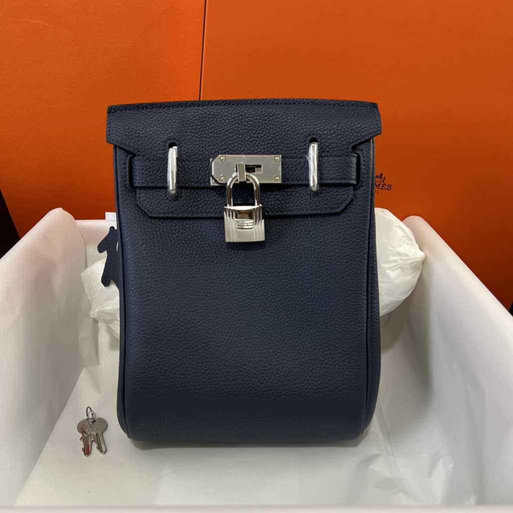 Hermès Kelly A Dos Hac Navy Blue Togo Leather With Silver Hardware 20306