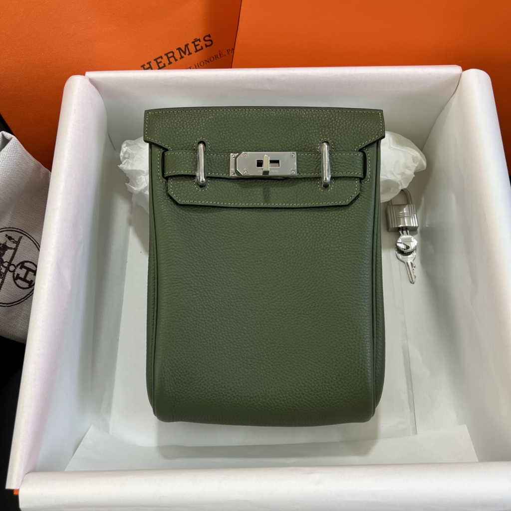 Hermès Kelly A Dos Hac Green Togo Leather With Silver Hardware 20302