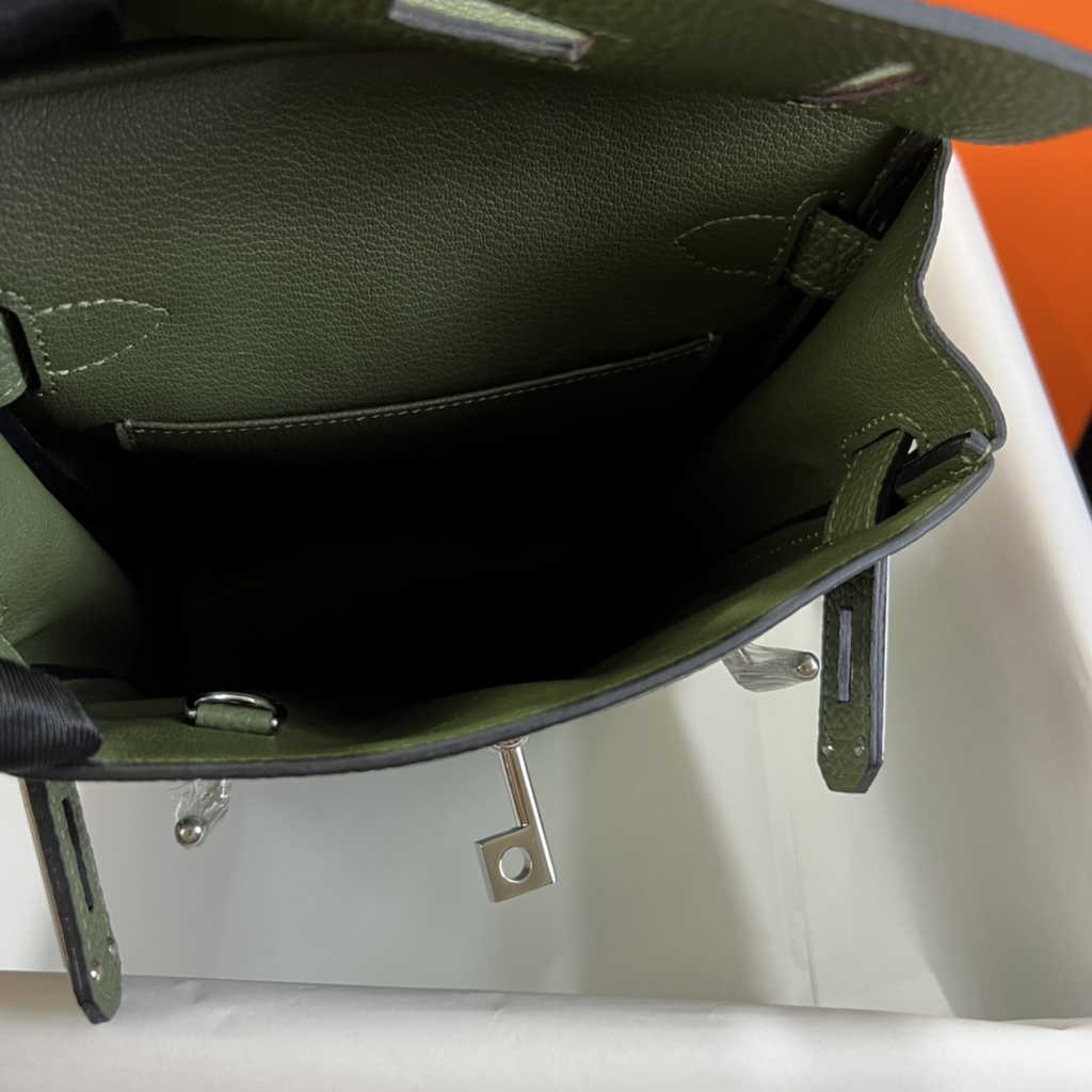 Hermès Kelly A Dos Hac Green Togo Leather With Silver Hardware 20302