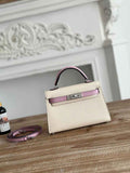 Hermes Kelly Bag 19 Beige Purple Epsom Leather Silver H82300
