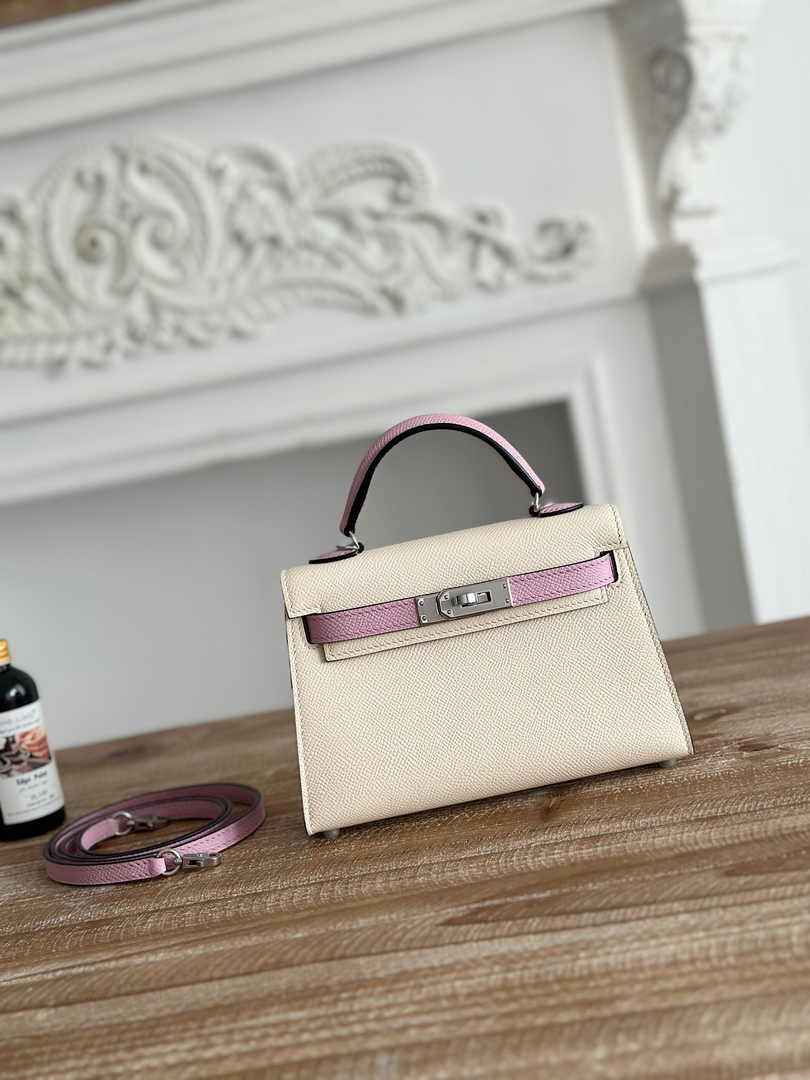 Hermes Kelly Bag 19 Beige Purple Epsom Leather Silver H82300