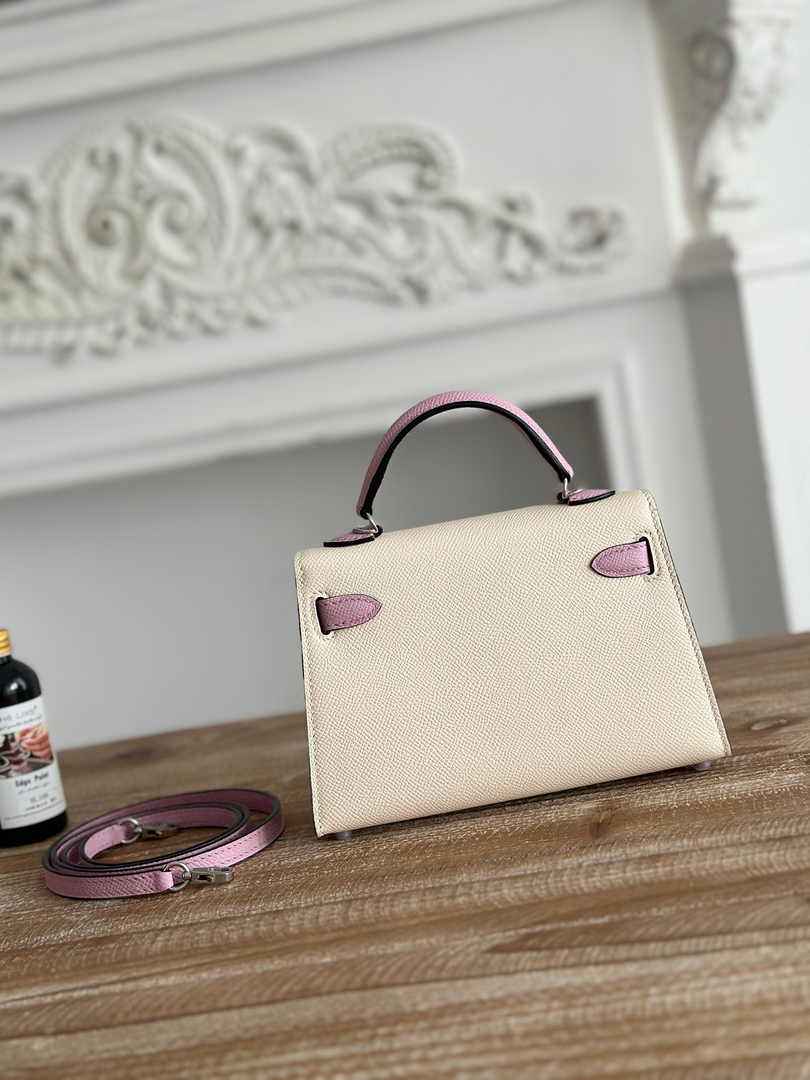 Hermes Kelly Bag 19 Beige Purple Epsom Leather Silver H82300