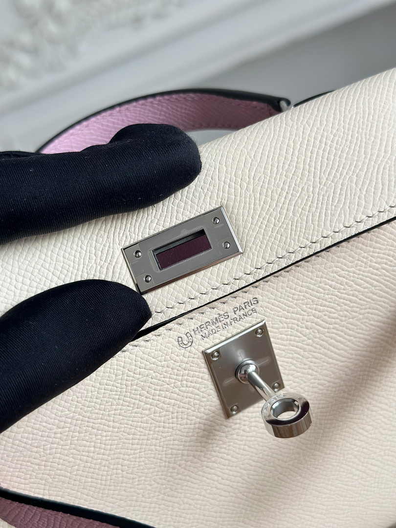 Hermes Kelly Bag 19 Beige Purple Epsom Leather Silver H82300