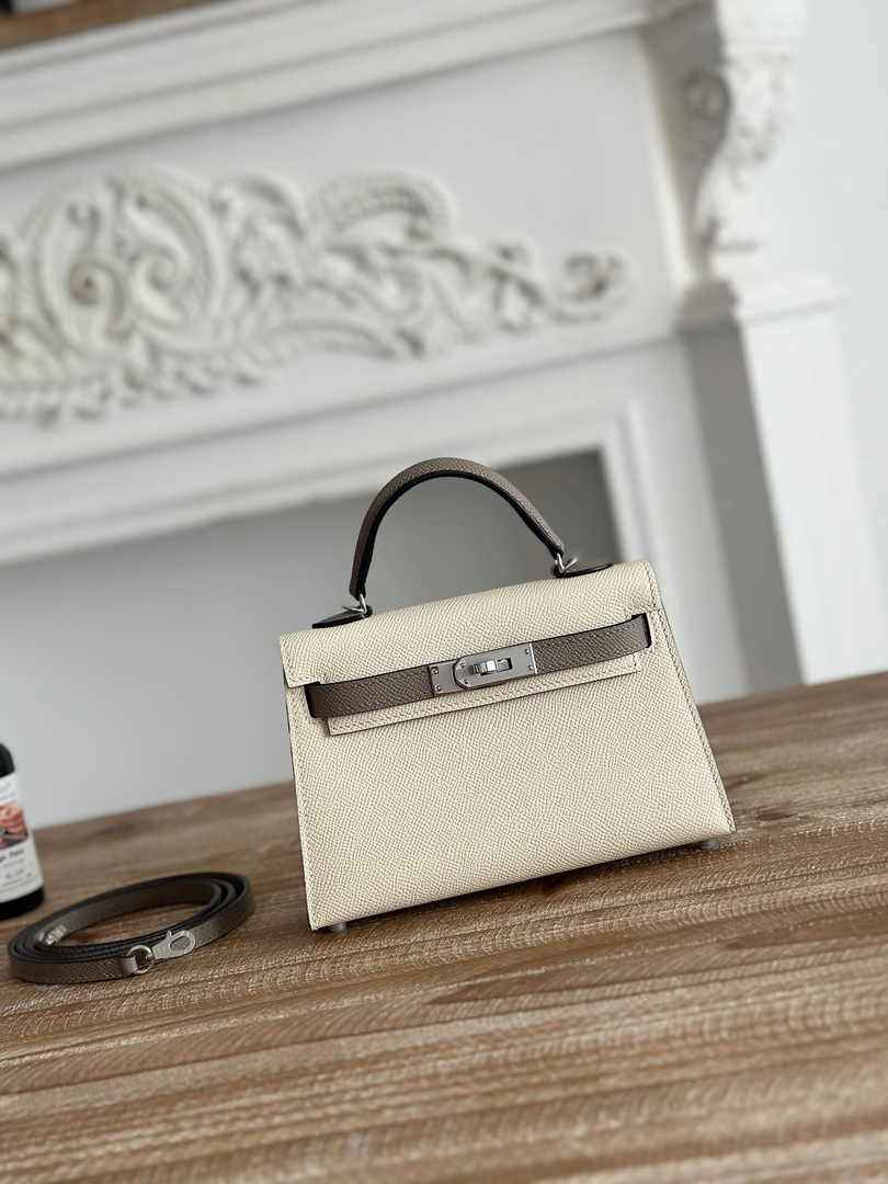 Hermes Kelly Bag 19 Beige Gray Epsom Leather Silver H82303