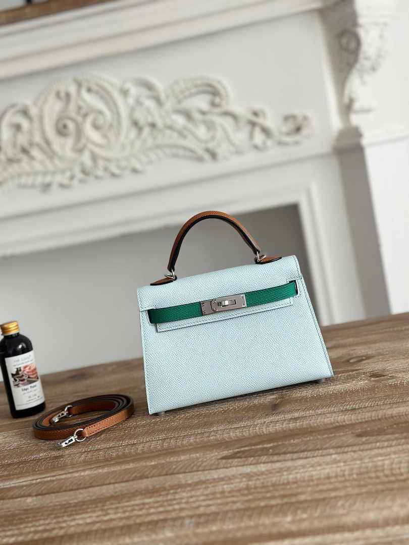 Hermes Kelly Bag 19 Light Blue Epsom Leather Silver H82304