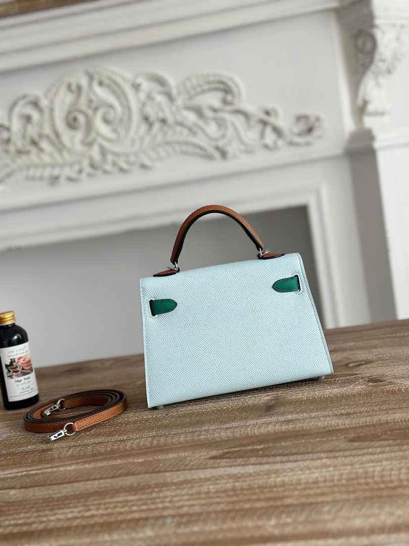 Hermes Kelly Bag 19 Light Blue Epsom Leather Silver H82304