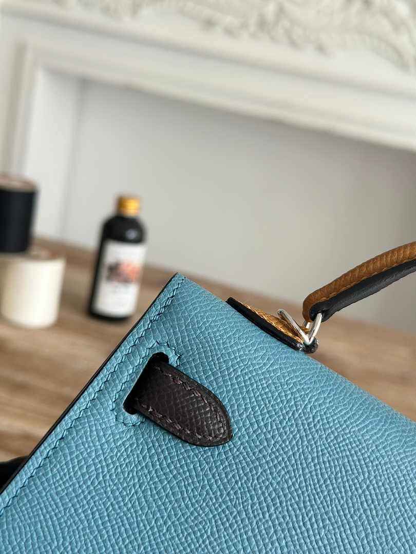 Hermes Kelly Bag 19 Blue Epsom Leather Silver H82311