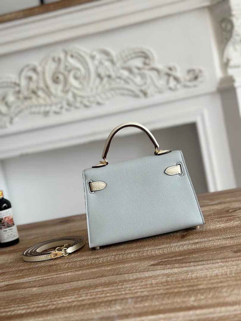 Hermes Kelly Bag 19 Epsom Leather Light Blue Gold H82321