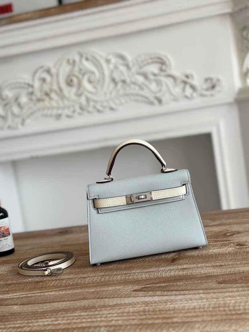 Hermes Kelly Bag 19 Epsom Leather Light Blue Silver H82320