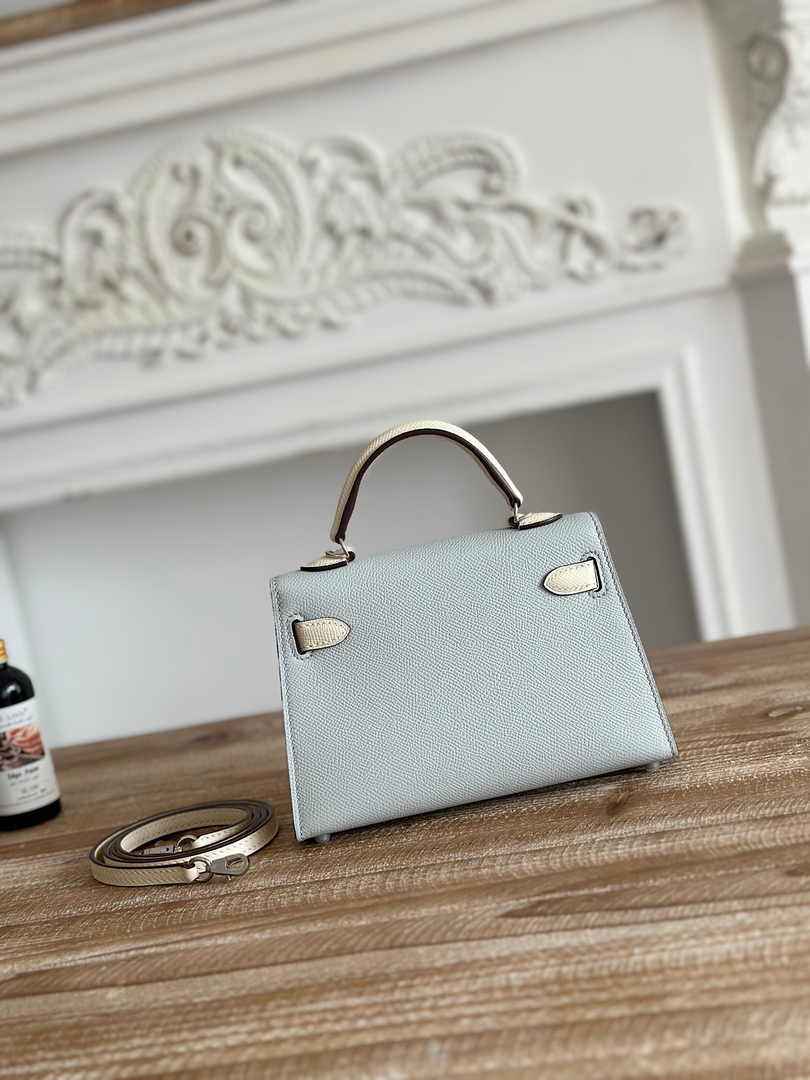 Hermes Kelly Bag 19 Epsom Leather Light Blue Silver H82320