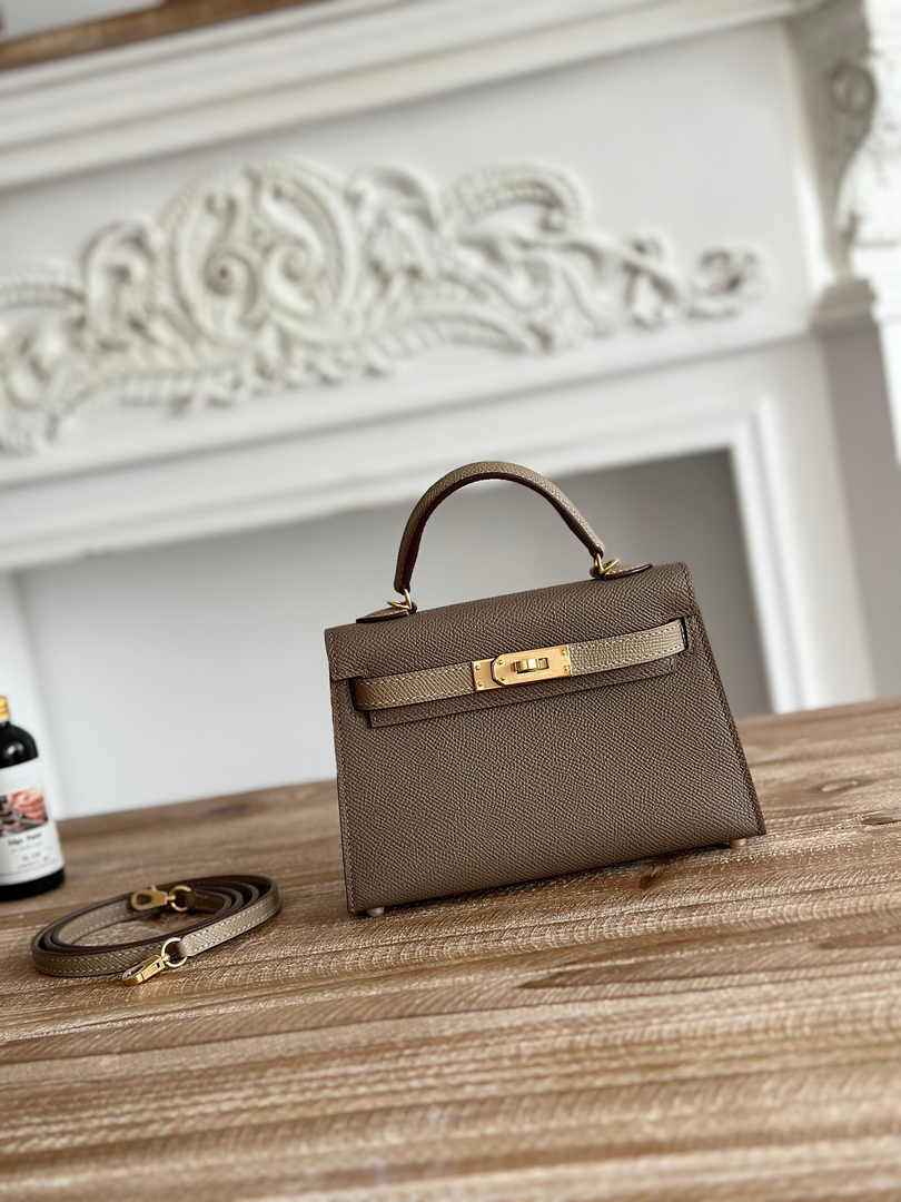 Hermes Kelly Bag 19 Epsom Leather Dark Gray Gold H82333