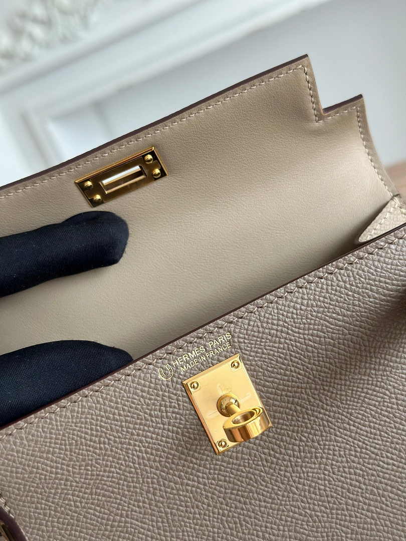 Hermes Kelly Bag 19 Epsom Leather Dark Gray Gold H82333