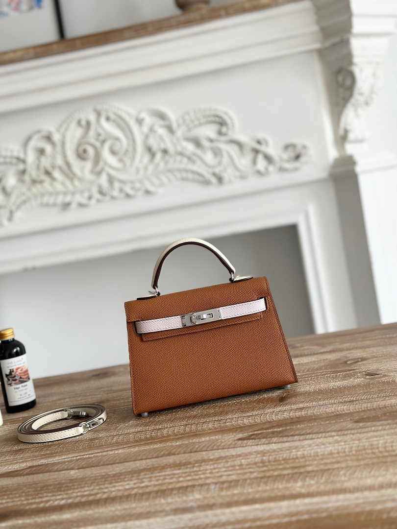 Hermes Kelly Bag 19 Epsom Leather Brown Silver H82335