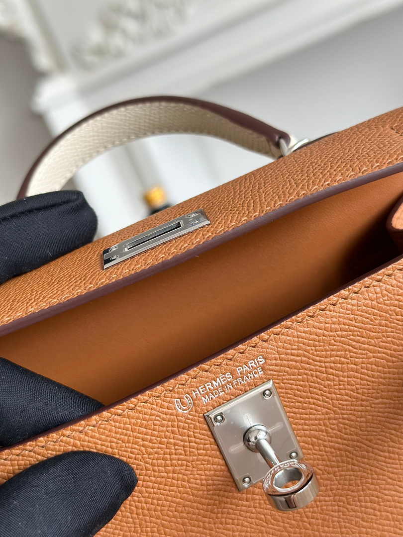 Hermes Kelly Bag 19 Epsom Leather Brown Silver H82335