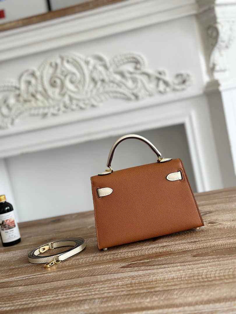 Hermes Kelly Bag 19 Epsom Leather Brown Beige Gold H82337