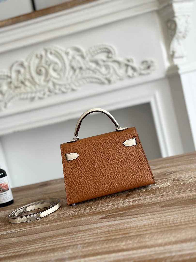 Hermes Kelly Bag 19 Epsom Leather Brown Beige Silver H82336