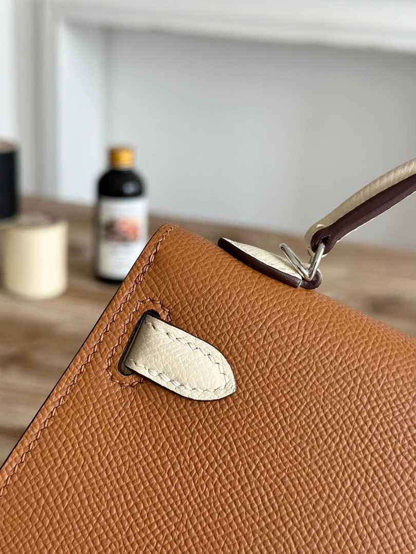 Hermes Kelly Bag 19 Epsom Leather Brown Beige Silver H82336