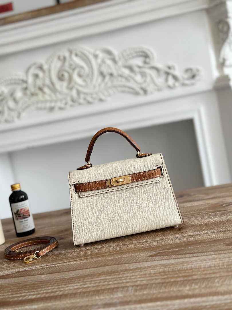 Hermes Kelly Bag 19 Epsom Leather Beige Brown Gold H82338