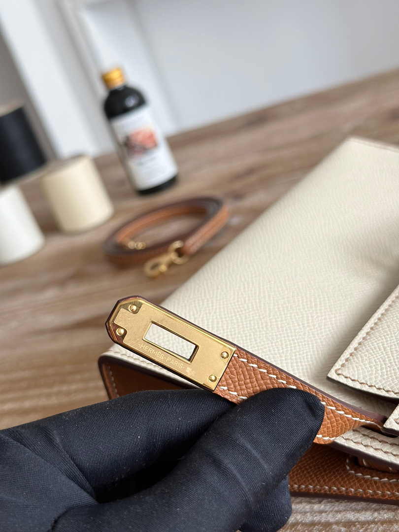 Hermes Kelly Bag 19 Epsom Leather Beige Brown Gold H82338
