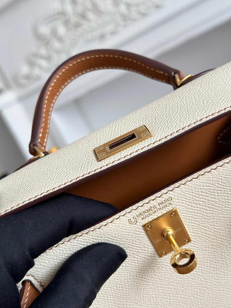 Hermes Kelly Bag 19 Epsom Leather Beige Brown Gold H82338