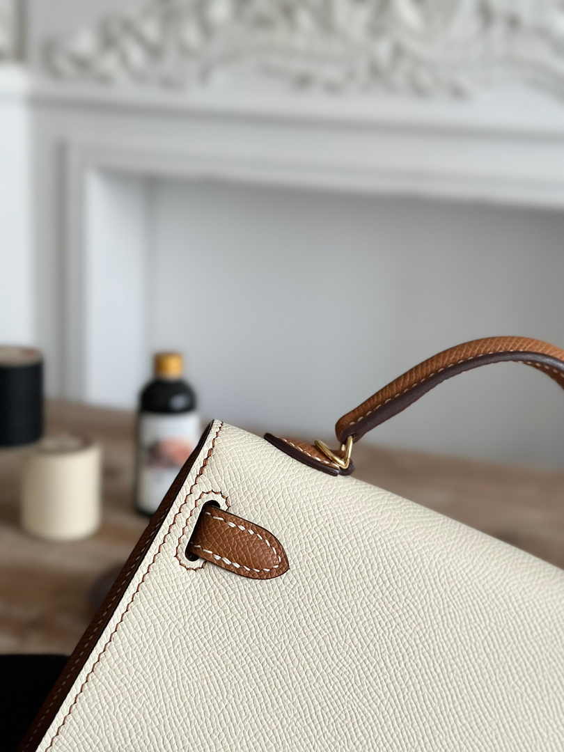 Hermes Kelly Bag 19 Epsom Leather Beige Brown Gold H82338