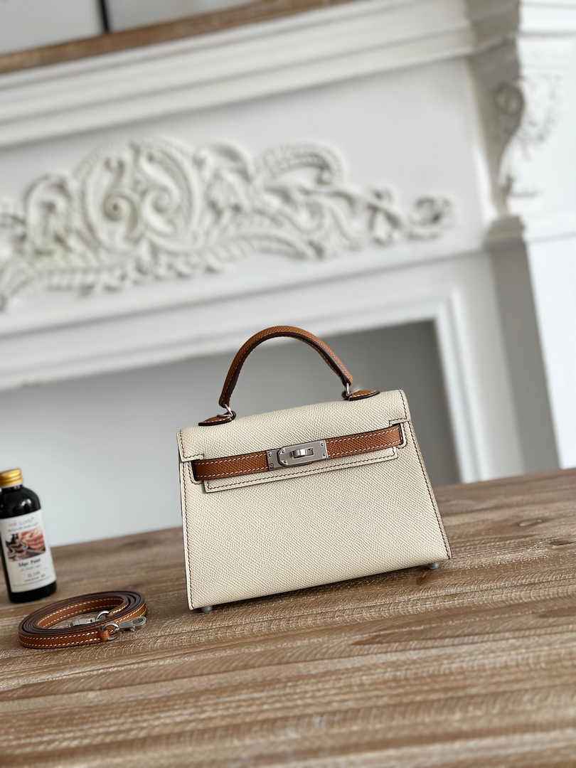 Hermes Kelly Bag 19 Epsom Leather Beige Brown Silver H82339