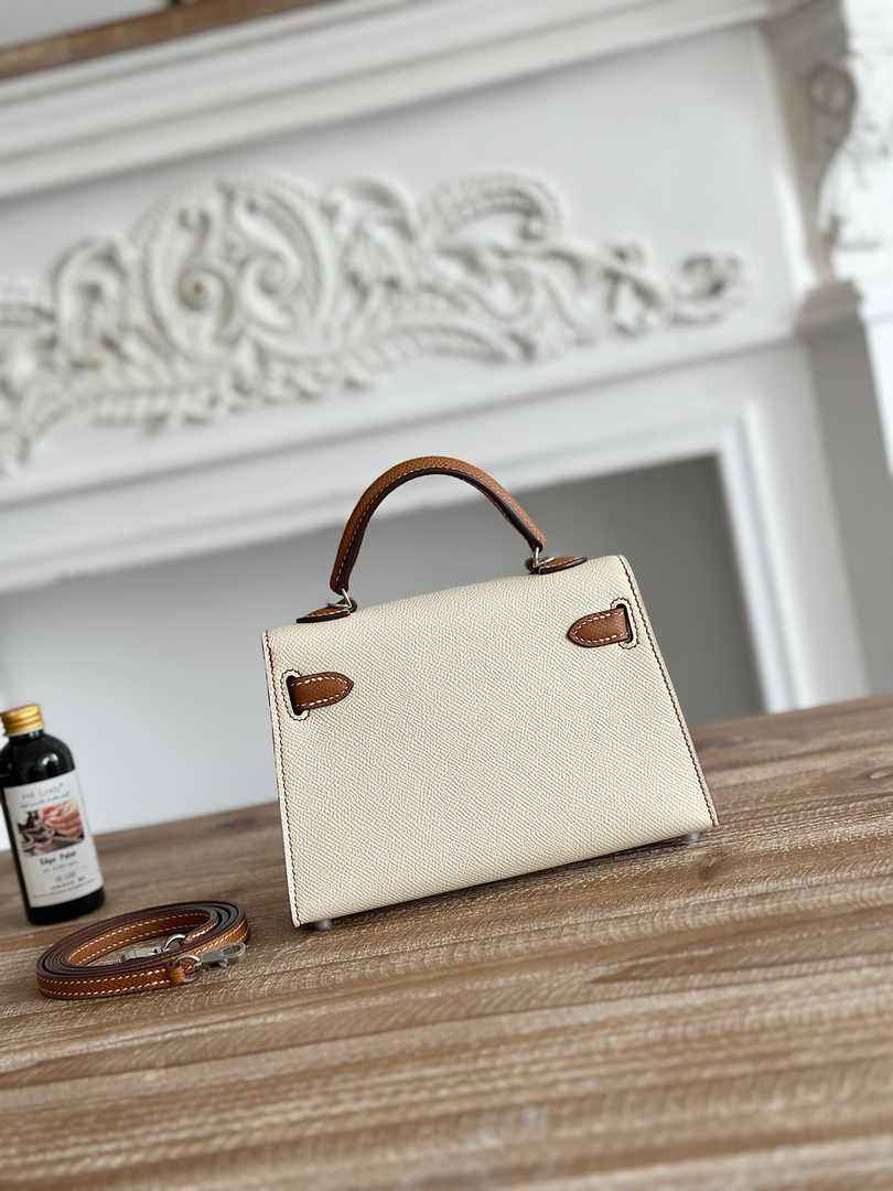 Hermes Kelly Bag 19 Epsom Leather Beige Brown Silver H82339