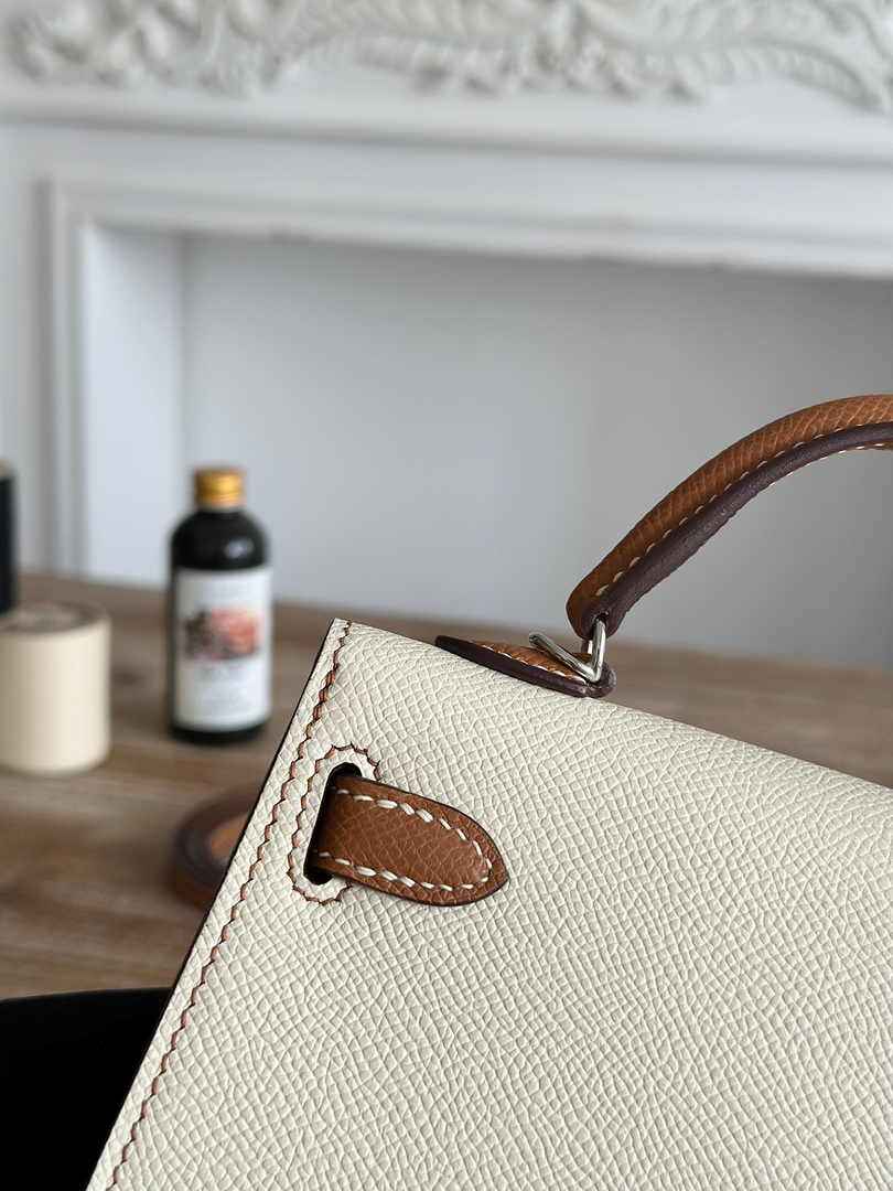 Hermes Kelly Bag 19 Epsom Leather Beige Brown Silver H82339