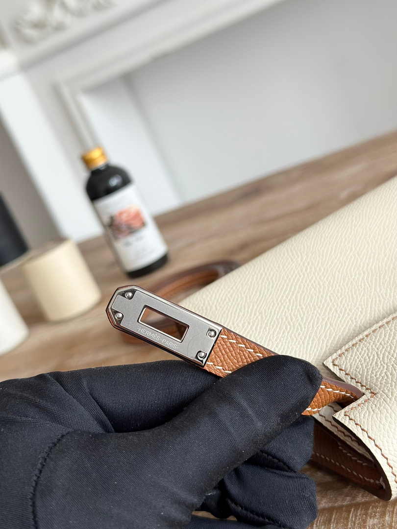 Hermes Kelly Bag 19 Epsom Leather Beige Brown Silver H82339