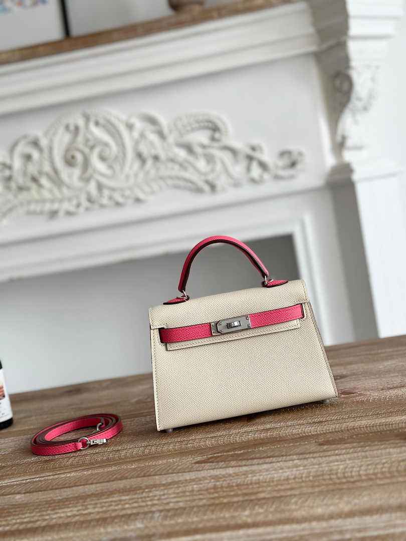 Hermes Kelly Bag 19 Epsom Leather Beige Pink Silver H82343