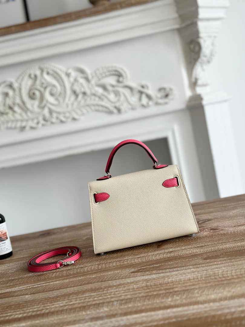Hermes Kelly Bag 19 Epsom Leather Beige Pink Silver H82343