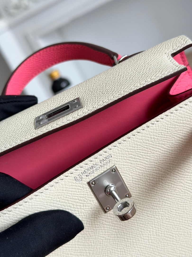Hermes Kelly Bag 19 Epsom Leather Beige Pink Silver H82343
