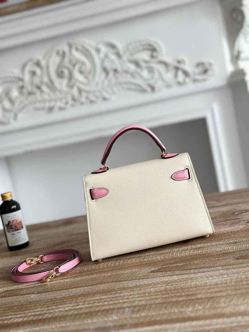 Hermes Kelly Bag 19 Epsom Leather Beige Purple Gold H82345